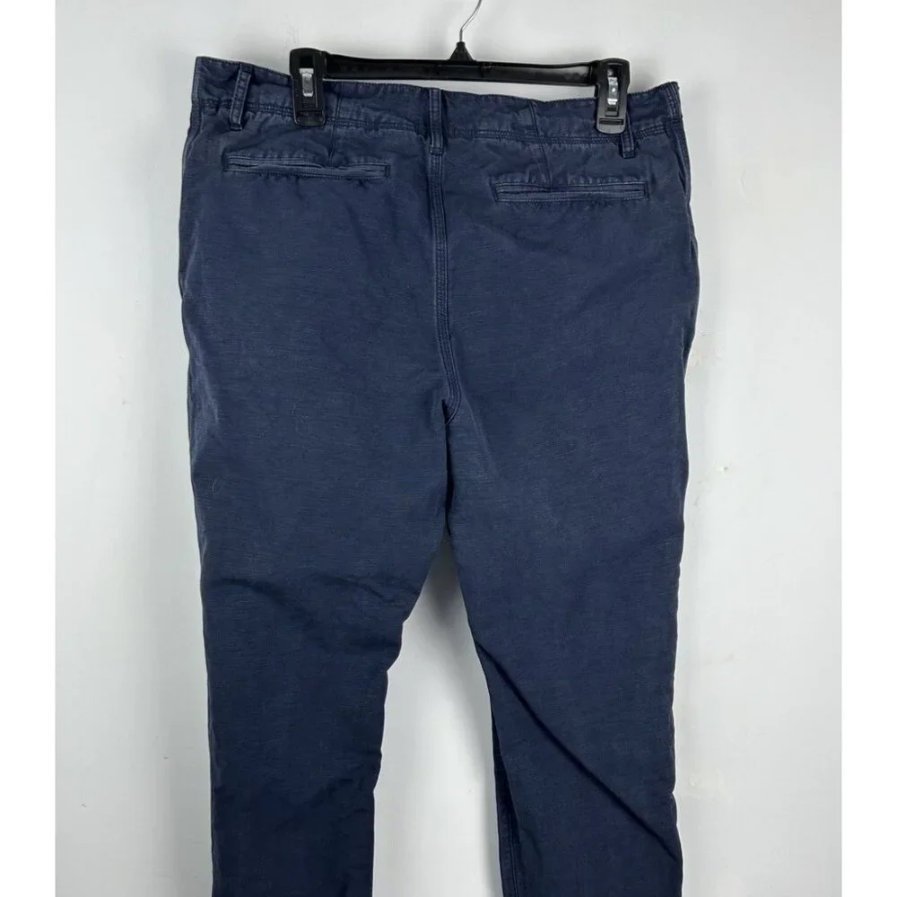 Taylor Stitch Chino Pants Mens 31x32 Navy Blue Organic Cotton Linen Slim Zip Fly